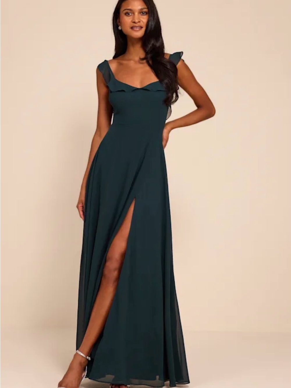 NWT Lulu’s Dreamy Admiration Emerald Green Ruffled Maxi Dress Small